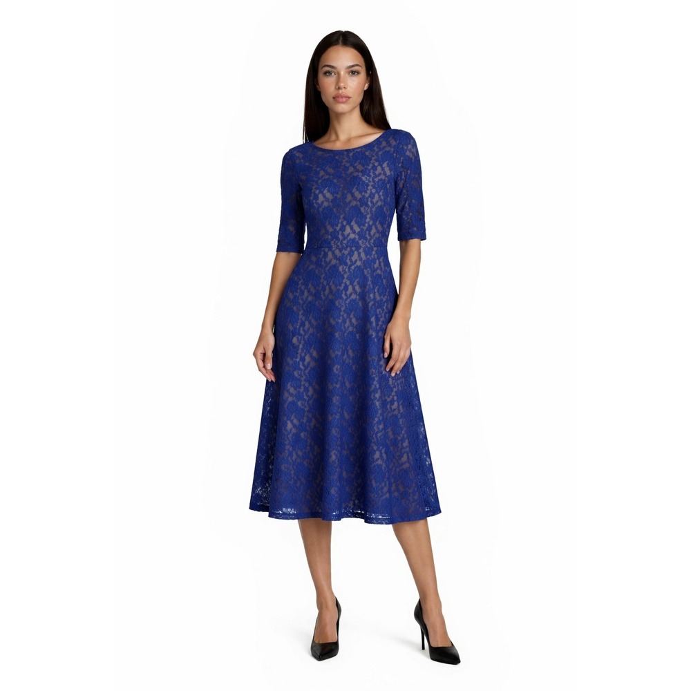 Chaya Cocktail Dress Women's Size 12 Royal Blue Lace V Neck Fit & Flare